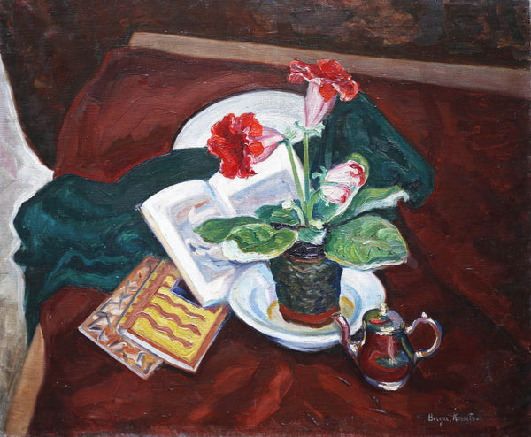 Stilleben with books and Gloxinia