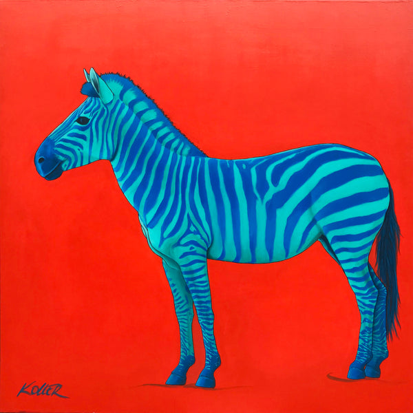 Purple and Blue Zebra on Red