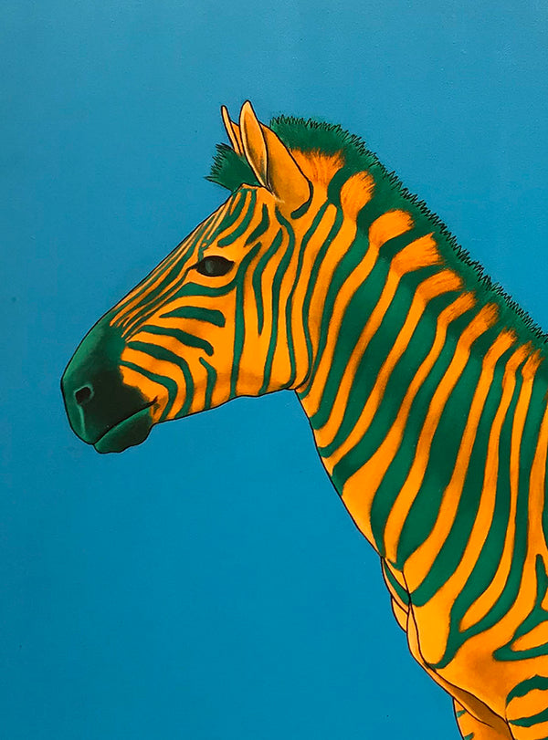 Green and Orange Zebra on Blue