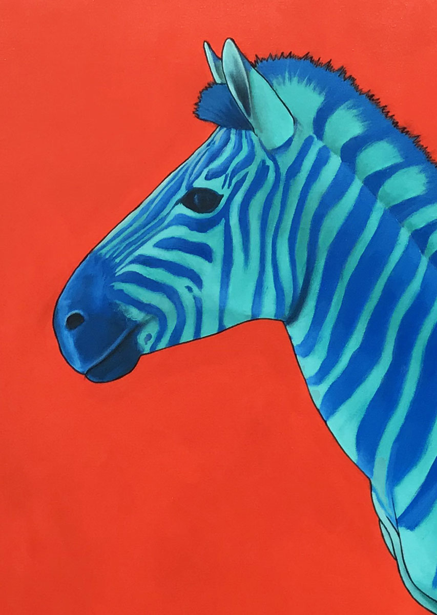 Purple and Blue Zebra on Red