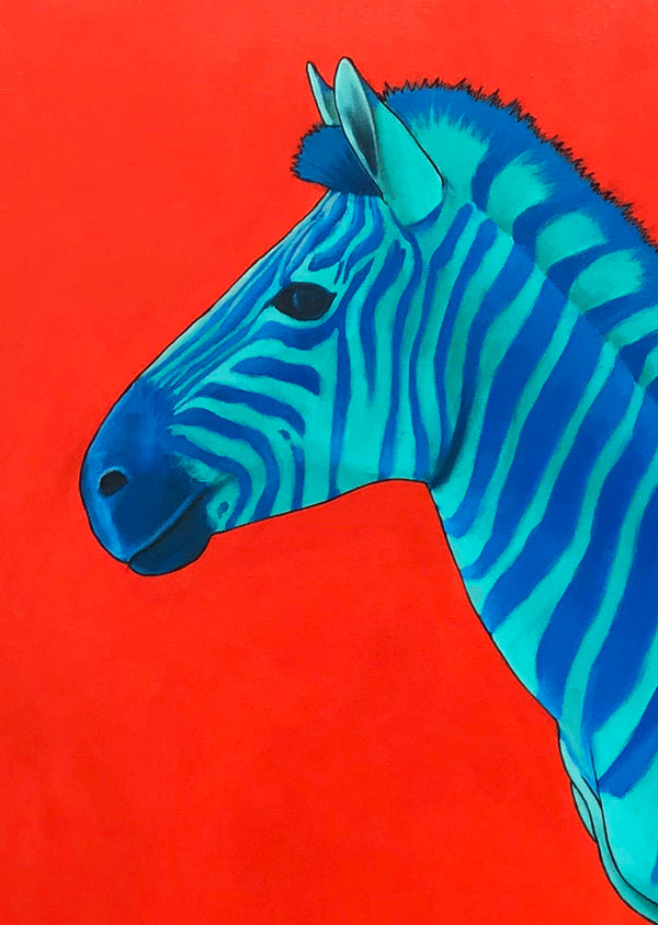 Purple and Blue Zebra on Red