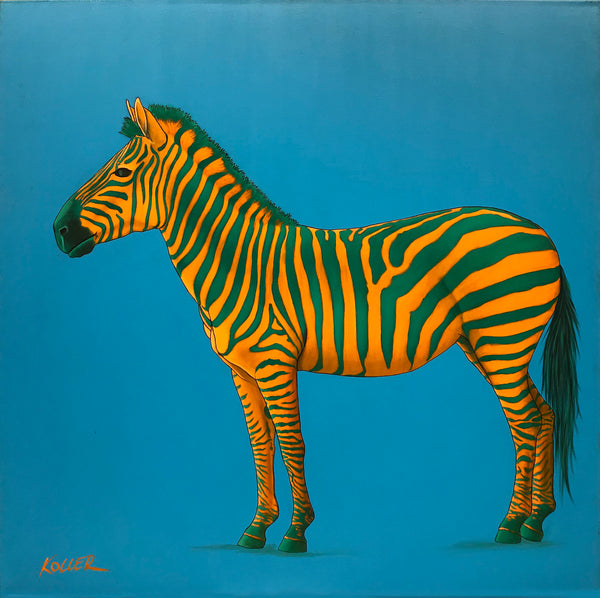 Green and Orange Zebra on Blue