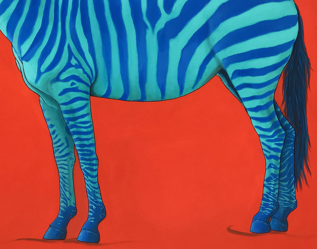 Purple and Blue Zebra on Red