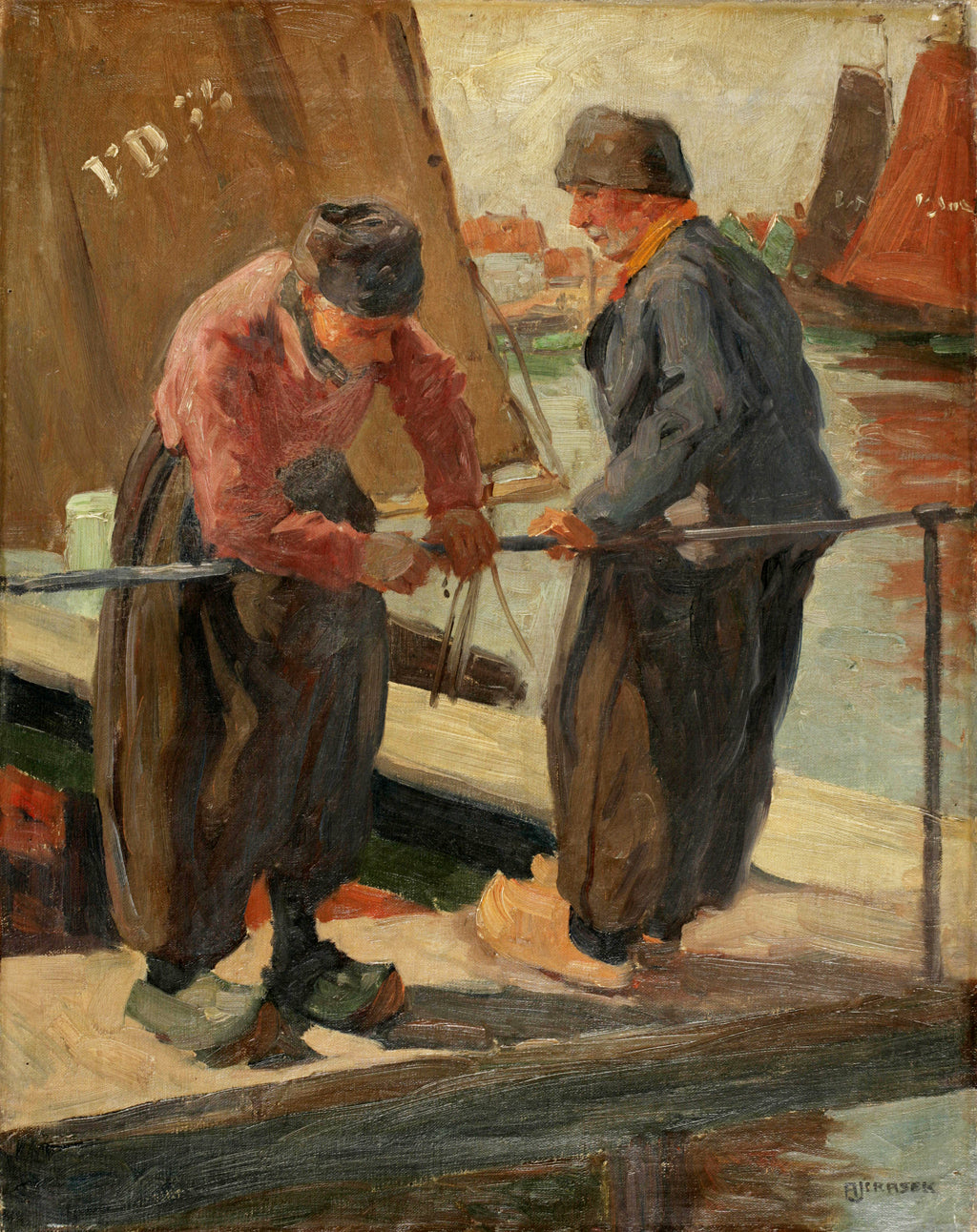 Dutch fishermen in the port of Volendam