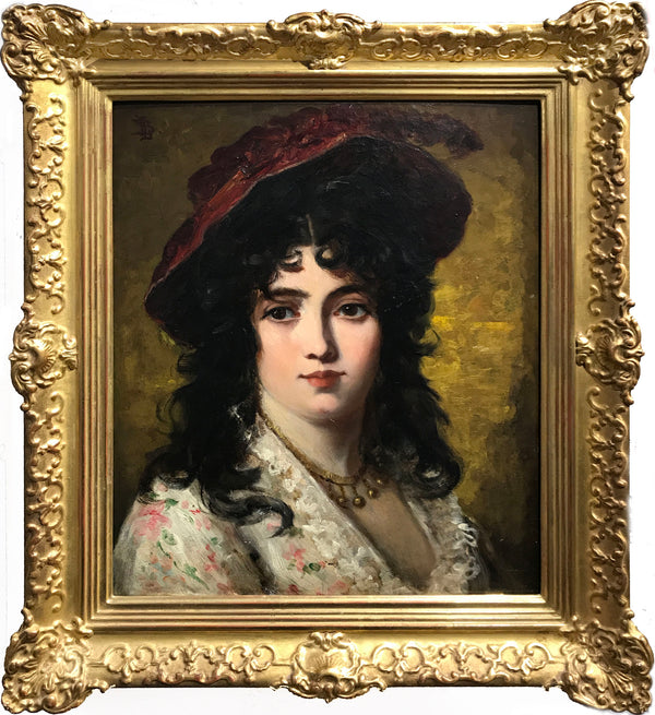 Portrait of a lady with red hat