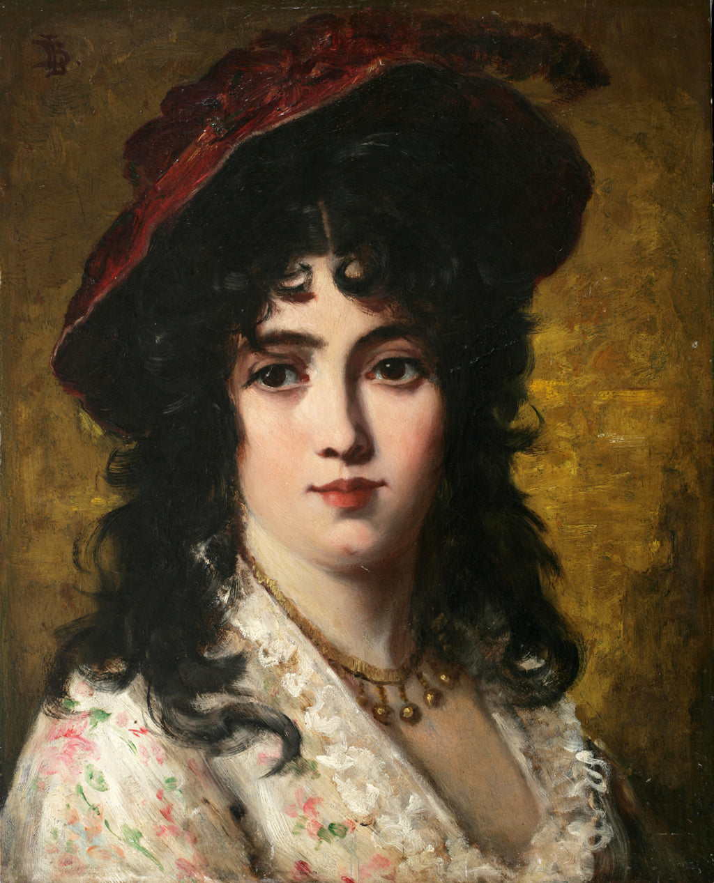 Portrait of a lady with red hat